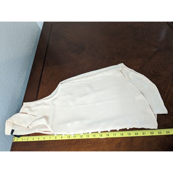 Forever 21 Button Front Blouse Small Peach Sleeveless Collared Hi Low VNeck Work - Picture 5 of 8